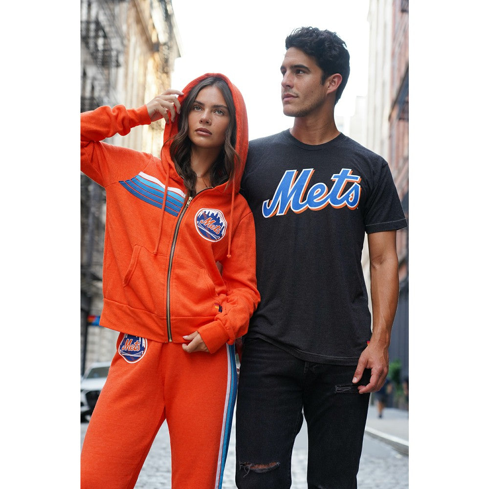 New York Mets Aviator Nation x MLB Unisex Five-Stripe Tri-Blend Full-Zip Hoodie - Orange