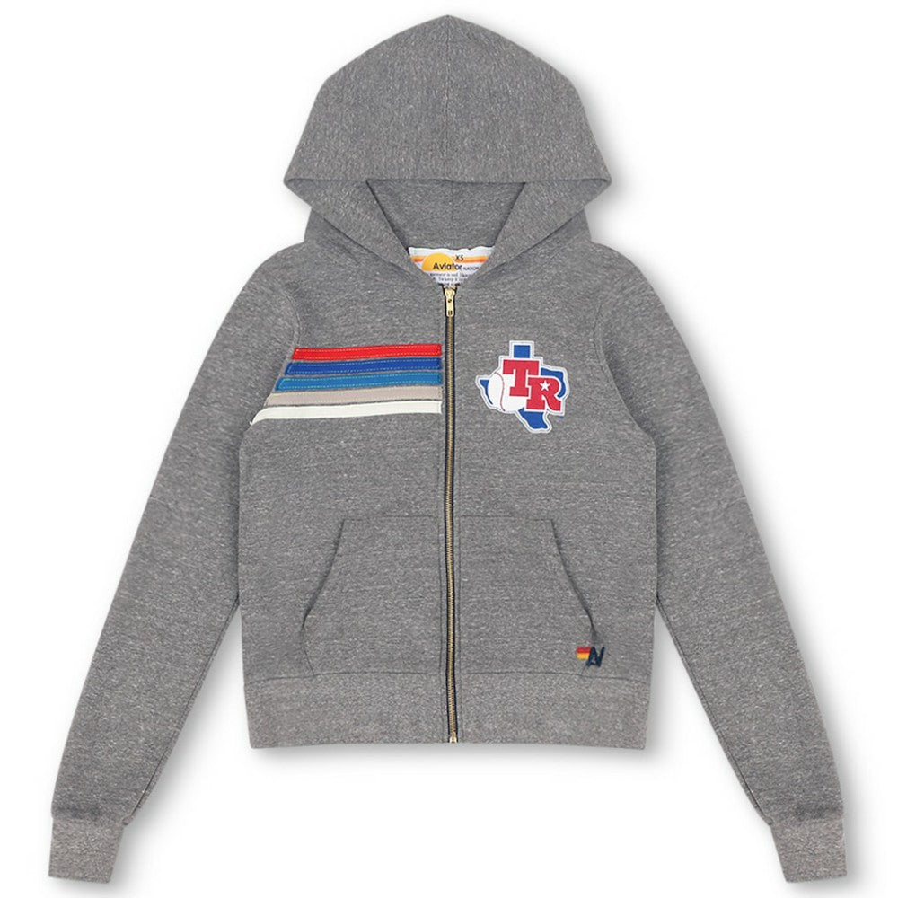 Texas Rangers Aviator Nation x MLB Unisex 5-Stripe Tri-Blend Full-Zip Hoodie - Heather Gray