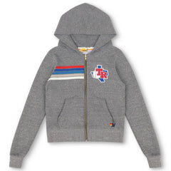 Texas Rangers Aviator Nation x MLB Unisex 5-Stripe Tri-Blend Full-Zip Hoodie - Heather Gray