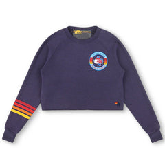 Texas Rangers Aviator Nation x MLB Women's Rugby Stitch Cropped Tri-Blend Pullover Sweatshirt - Navy