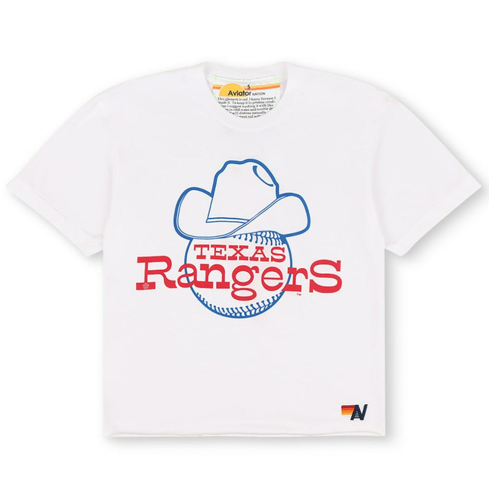 Texas Rangers Aviator Nation x MLB Women's Bolt Boyfriend Tri-Blend T-Shirt - White