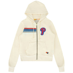 Philadelphia Phillies Aviator Nation x MLB Unisex Five-Stripe Tri-Blend Full-Zip Hoodie - Cream