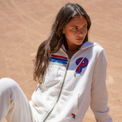 Philadelphia Phillies Aviator Nation x MLB Unisex Five-Stripe Tri-Blend Full-Zip Hoodie - Cream