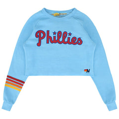 Philadelphia Phillies Aviator Nation x MLB Women's Rugby Stitch Cropped Tri-Blend Sweatshirt - Light Blue