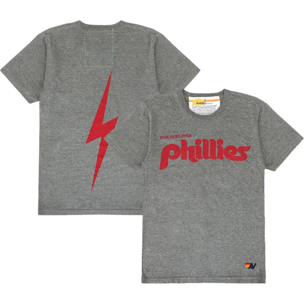 Philadelphia Phillies Aviator Nation x MLB Unisex Bolt Tri-Blend T-Shirt - Heather Gray