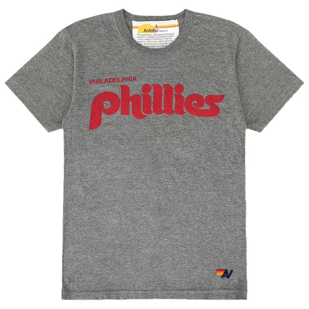 Philadelphia Phillies Aviator Nation x MLB Unisex Bolt Tri-Blend T-Shirt - Heather Gray