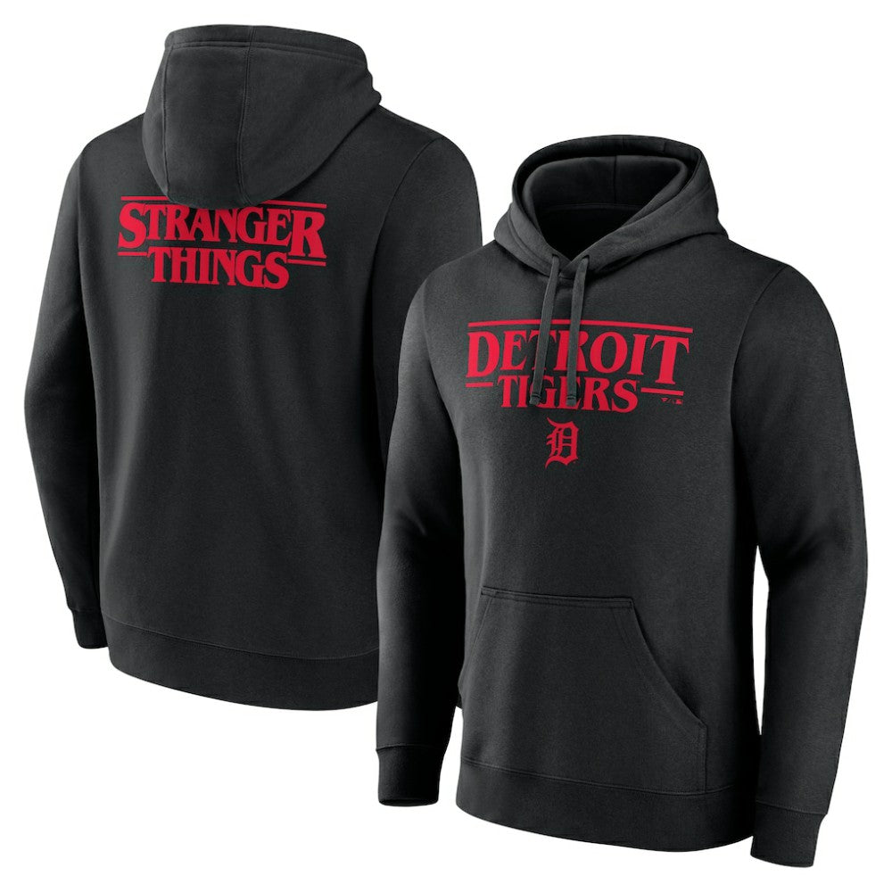 Detroit Tigers Stranger Things Logo Lockup Pullover Hoodie - Black