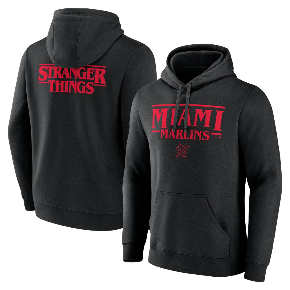 Miami Marlins Stranger Things Logo Lockup Pullover Hoodie - Black