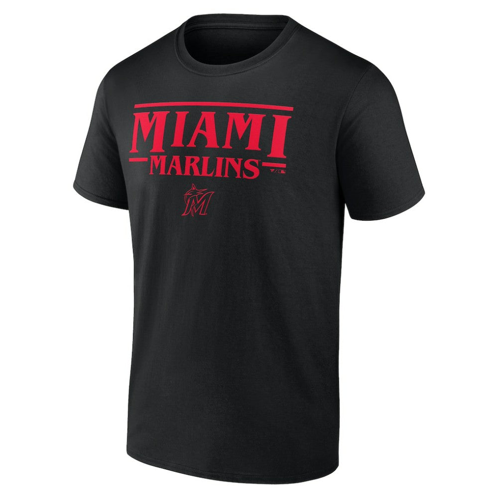 Miami Marlins Stranger Things Logo Lockup T-Shirt - Black