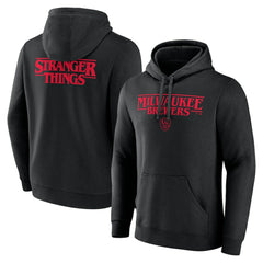 Milwaukee Brewers Stranger Things Logo Lockup Pullover Hoodie - Black