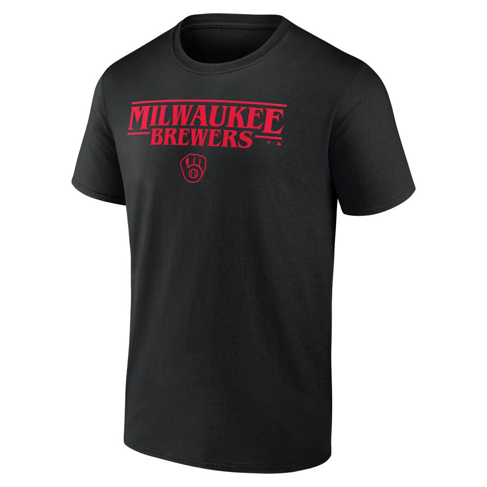Milwaukee Brewers Stranger Things Logo Lockup T-Shirt - Black