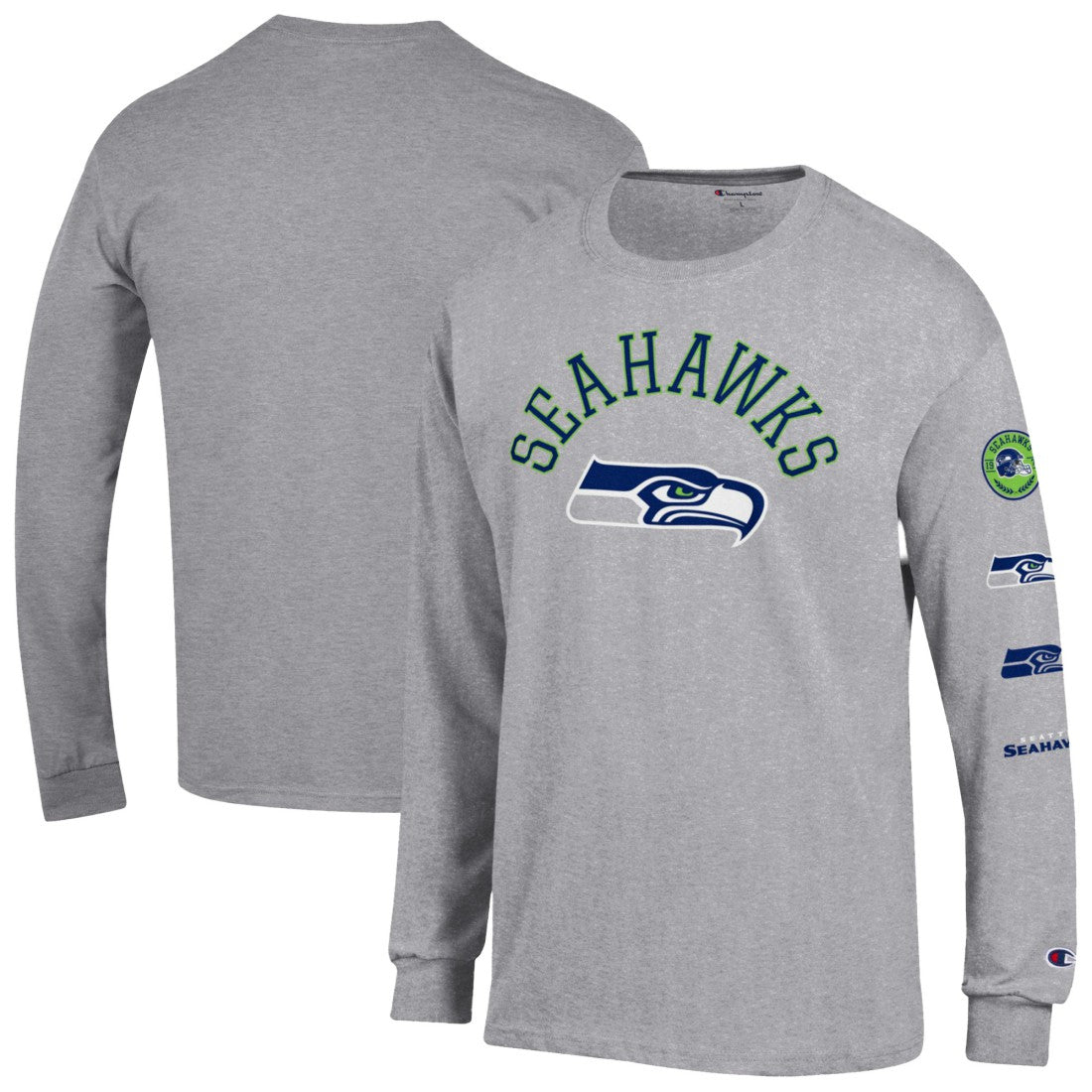 Seattle Seahawks Champion Seal Long Sleeve T-Shirt - Heather Gray on sale