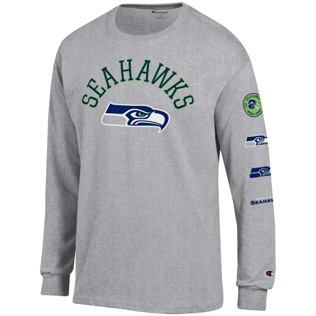 Seattle Seahawks Champion Seal Long Sleeve T-Shirt - Heather Gray on sale