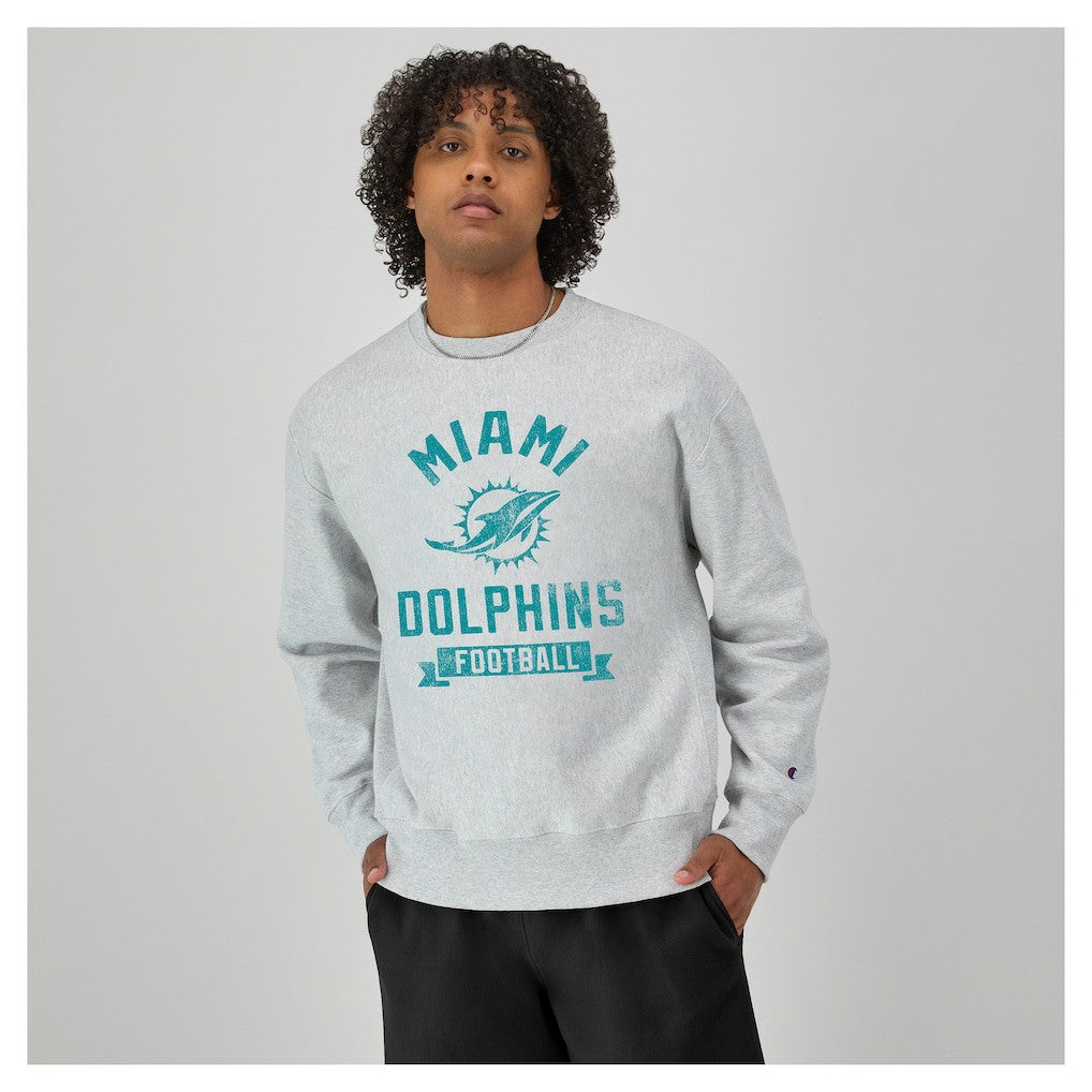 Miami Dolphins Champion Reverse Weave Fleece Pullover Sweatshirt - Heather Gray cheap