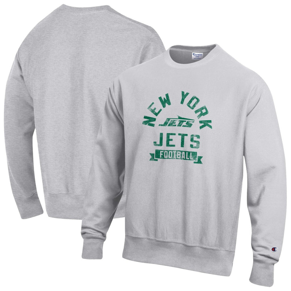New York Jets Champion Reverse Weave Fleece Pullover Sweatshirt - Heather Gray discount