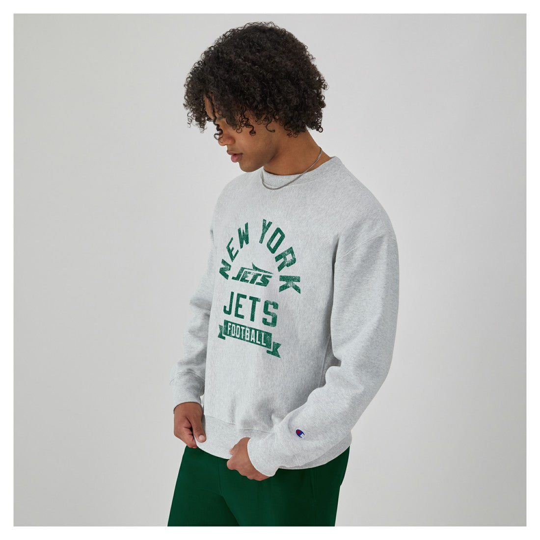 New York Jets Champion Reverse Weave Fleece Pullover Sweatshirt - Heather Gray discount