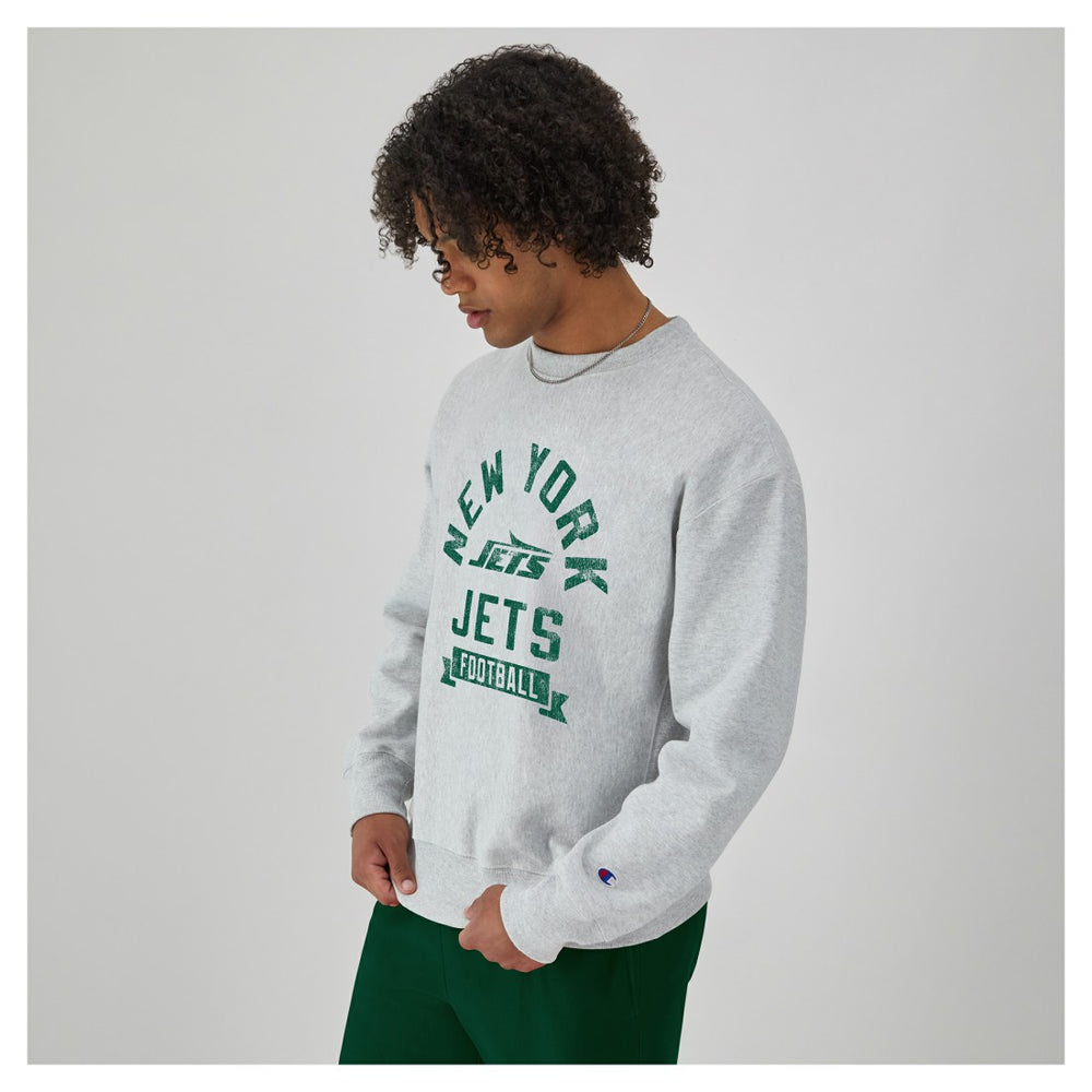 New York Jets Champion Reverse Weave Fleece Pullover Sweatshirt - Heather Gray discount