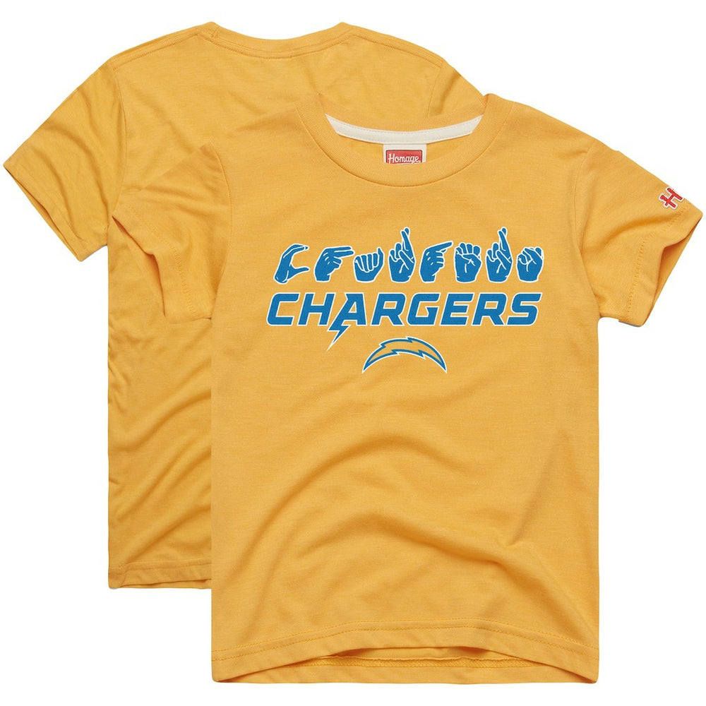 Los Angeles Chargers Homage Youth Love Sign x ASL 2.0 Tri-Blend T-Shirt - Gold discount