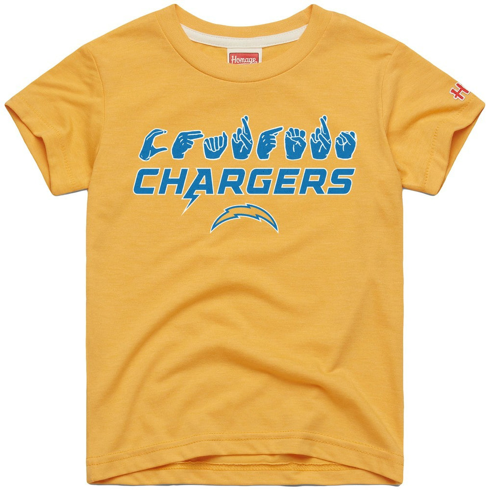 Los Angeles Chargers Homage Youth Love Sign x ASL 2.0 Tri-Blend T-Shirt - Gold discount