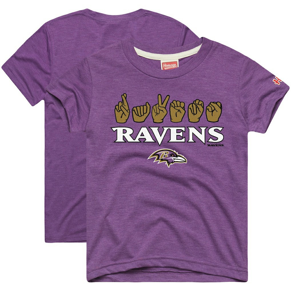 Baltimore Ravens Homage Youth Love Sign x ASL 2.0 Tri-Blend T-Shirt - Purple sale