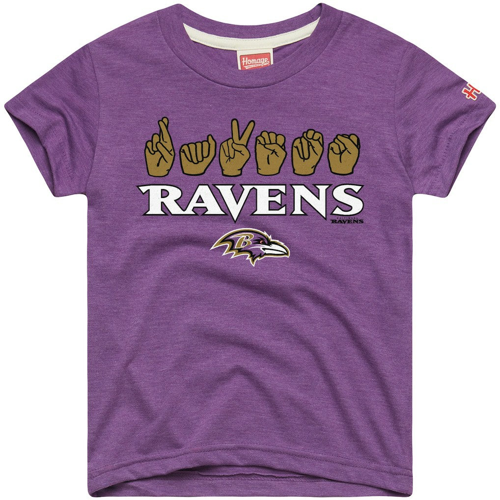 Baltimore Ravens Homage Youth Love Sign x ASL 2.0 Tri-Blend T-Shirt - Purple sale
