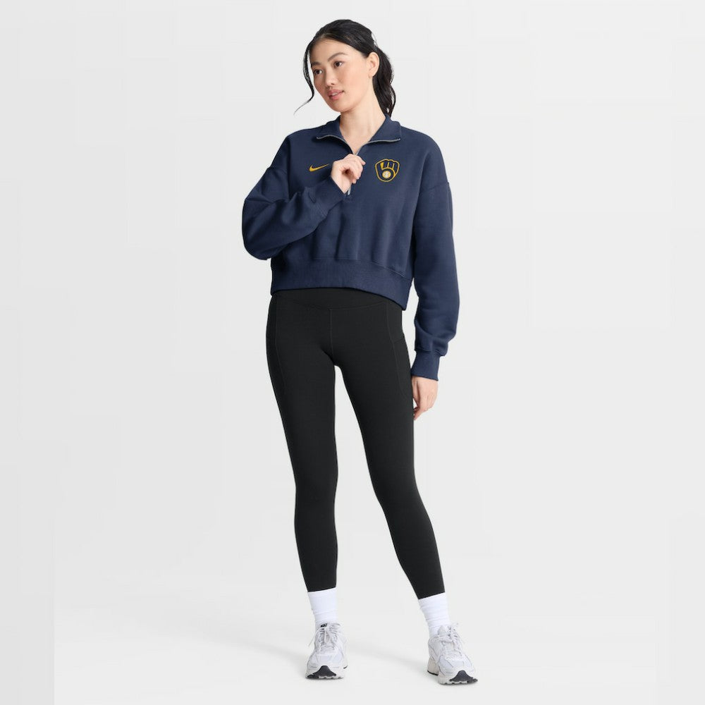 Milwaukee Brewers Women's Primetime Phoenix Fleece Half-Zip Sweatshirt - Navy | Nike