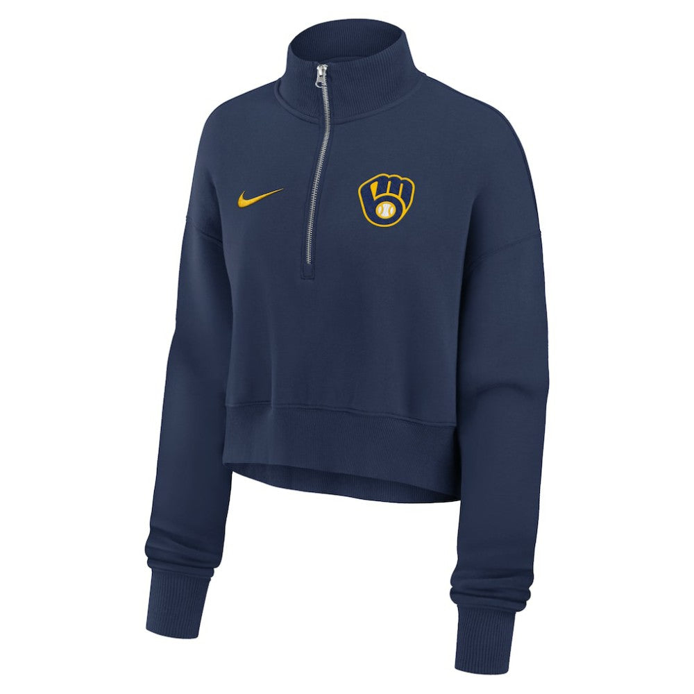 Milwaukee Brewers Women's Primetime Phoenix Fleece Half-Zip Sweatshirt - Navy | Nike