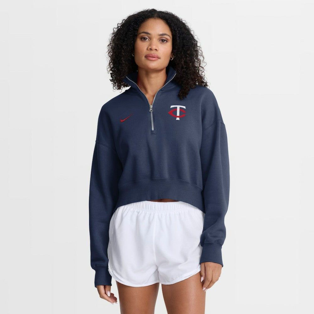 Minnesota Twins Women's Primetime Phoenix Fleece Half-Zip Sweatshirt - Navy | Nike