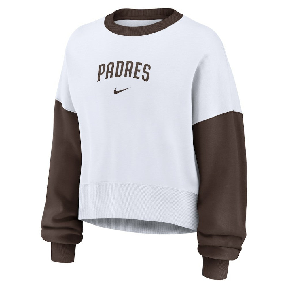 San Diego Padres Women's Oversized High Hip Fleece Sweatshirt - White/Brown | Nike