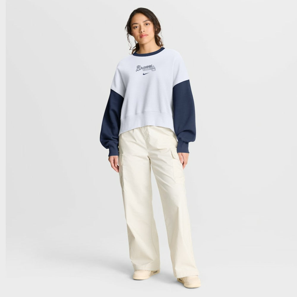 Atlanta Braves Women's Oversized High Hip Fleece Sweatshirt - White/Navy | Nike