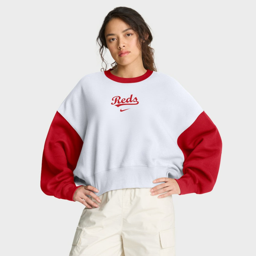 Cincinnati Reds Women's Oversized High Hip Fleece Sweatshirt - White/Red | Nike
