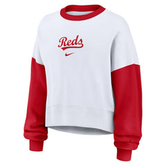 Cincinnati Reds Women's Oversized High Hip Fleece Sweatshirt - White/Red | Nike