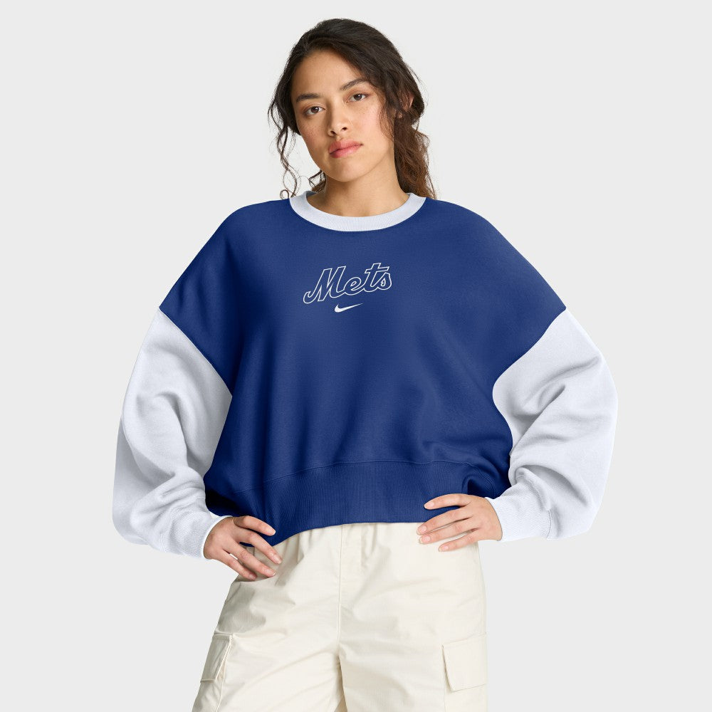 New York Mets Women's Oversized High Hip Fleece Sweatshirt - Royal/White | Nike