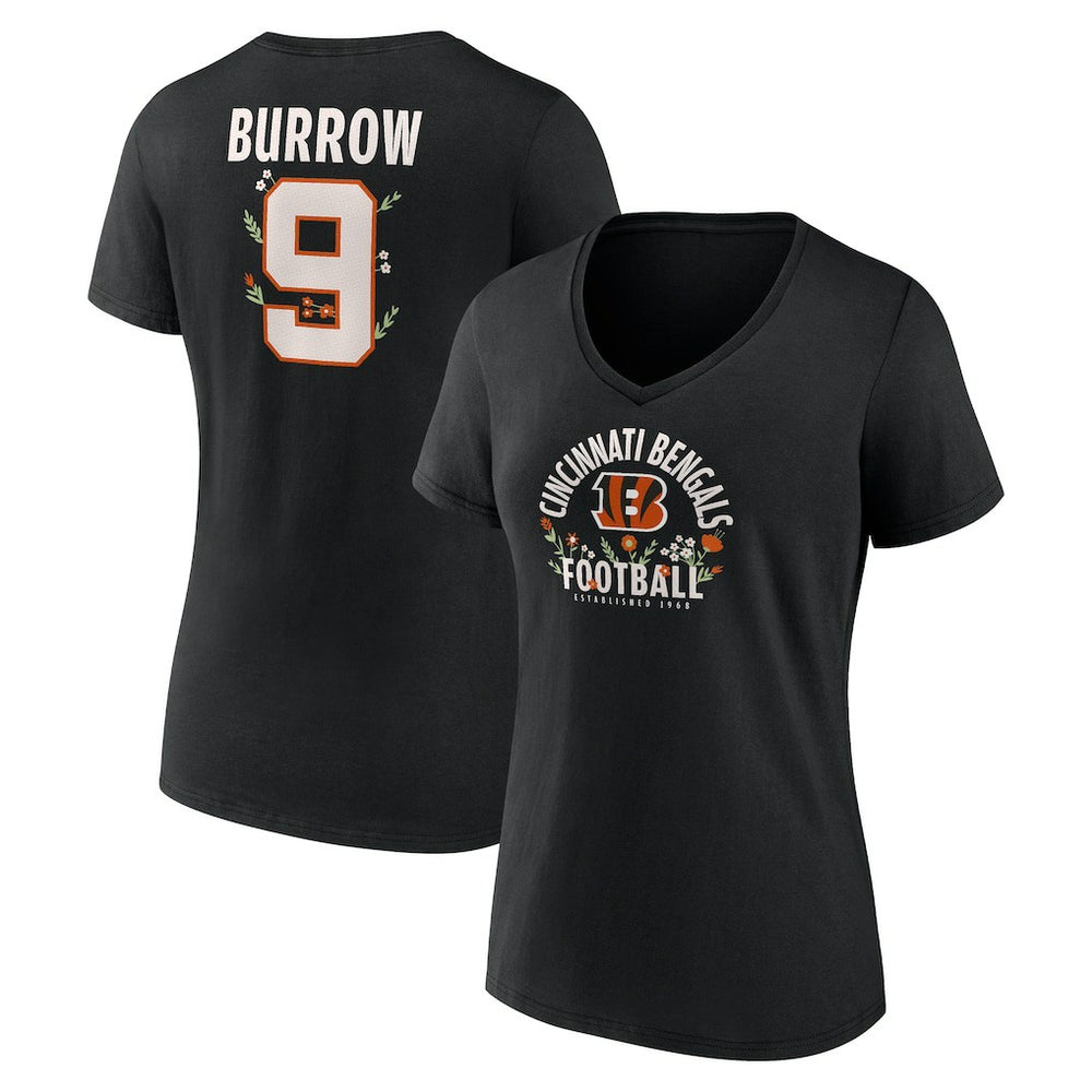 Joe Burrow Cincinnati Bengals Women's Floral Name & Number V-Neck T-Shirt - Black outlet