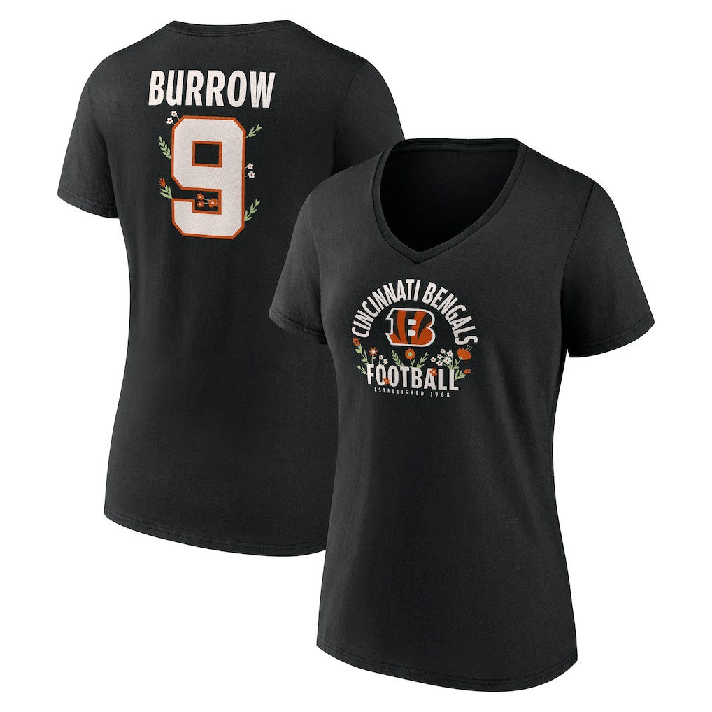 Joe Burrow Cincinnati Bengals Women's Floral Name & Number V-Neck T-Shirt - Black outlet