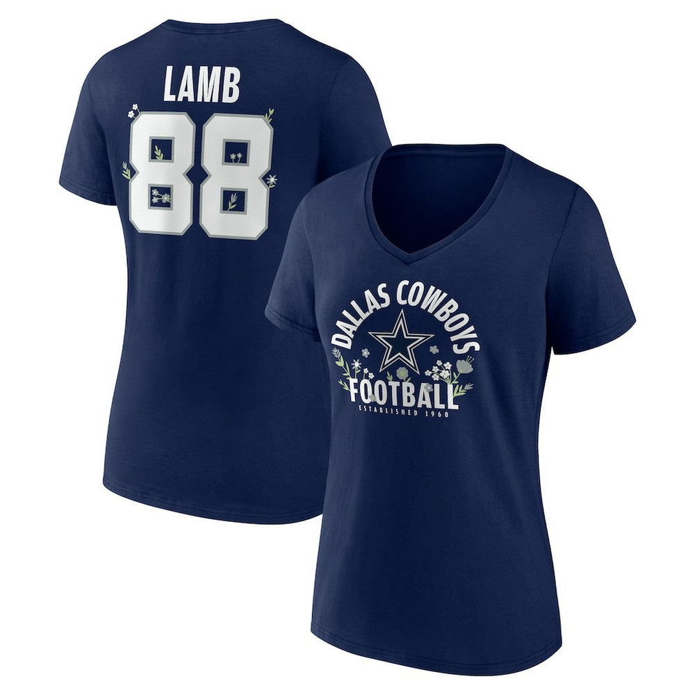 CeeDee Lamb Dallas Cowboys Women's Floral Name & Number V-Neck T-Shirt - Navy cheap