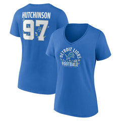 Aidan Hutchinson Detroit Lions Women's Floral Name & Number V-Neck T-Shirt - Blue sale