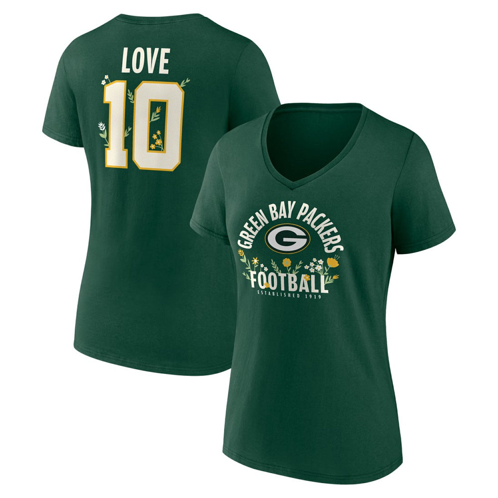 Jordan Love Green Bay Packers Women's Floral Name & Number V-Neck T-Shirt - Green sale