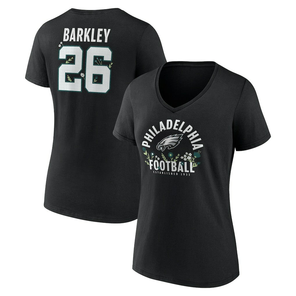 Saquon Barkley Philadelphia Eagles Women's Floral Name & Number V-Neck T-Shirt - Black cheap