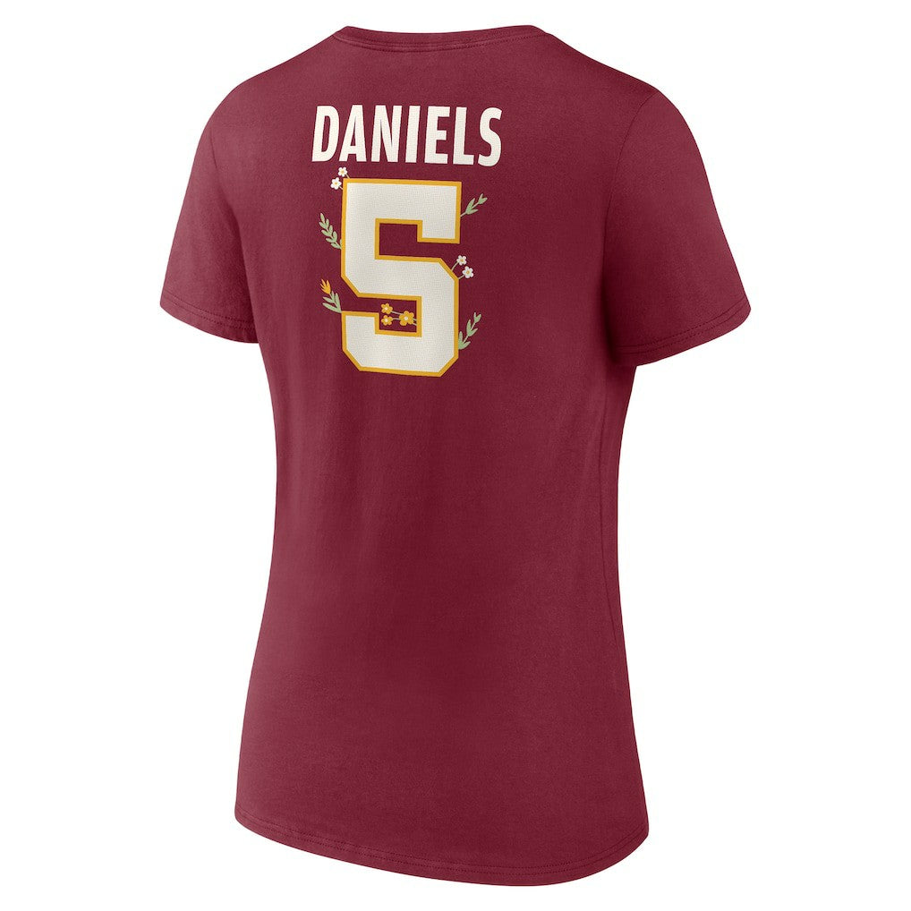 Jayden Daniels Washington Commanders Women's Floral Name & Number V-Neck T-Shirt - Garnet cheap