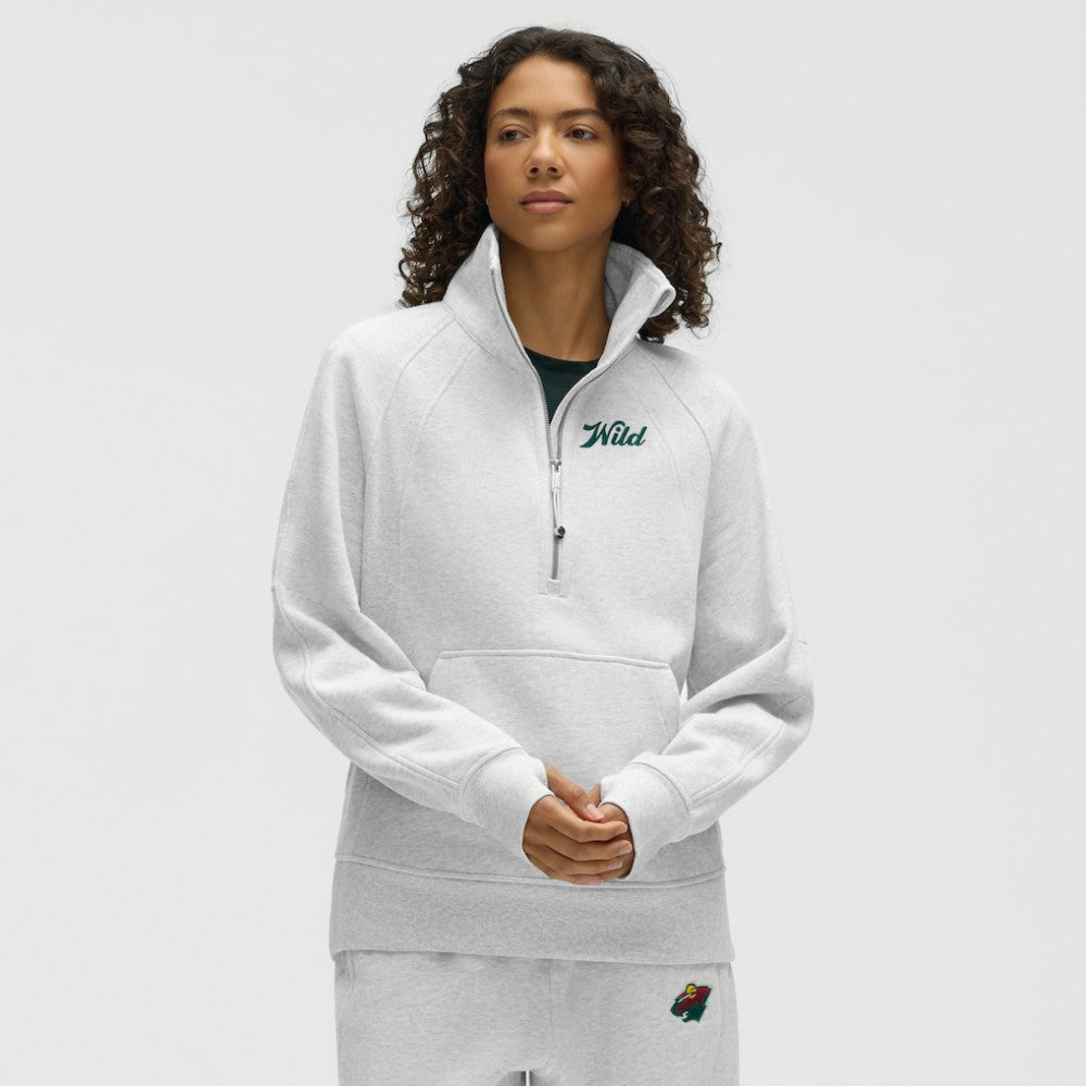 Minnesota Wild lululemon Women's Long Scuba Oversized Half-Zip Funnel Neck Heathered Core Ultra Light Grey