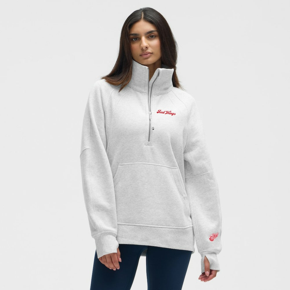 Detroit Red Wings lululemon Women's Long Scuba Oversized Half-Zip Funnel Neck Heathered Core Ultra Light Grey
