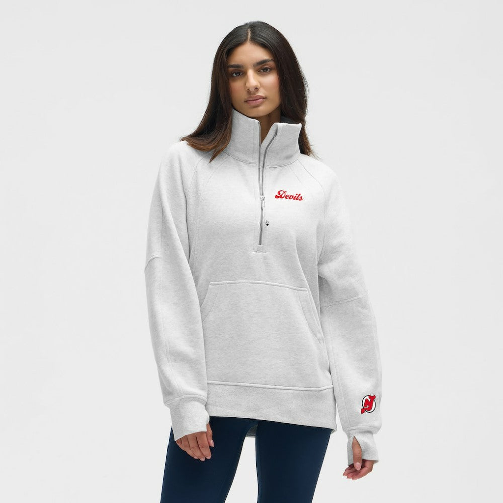 New Jersey Devils lululemon Women's Long Scuba Oversized Half-Zip Funnel Neck Heathered Core Ultra Light Grey
