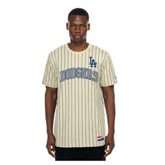 Los Angeles Dodgers Throwback Meshback Pinstripe T-Shirt - Cream | New Era