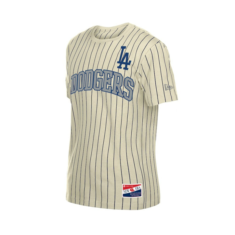 Los Angeles Dodgers Throwback Meshback Pinstripe T-Shirt - Cream | New Era