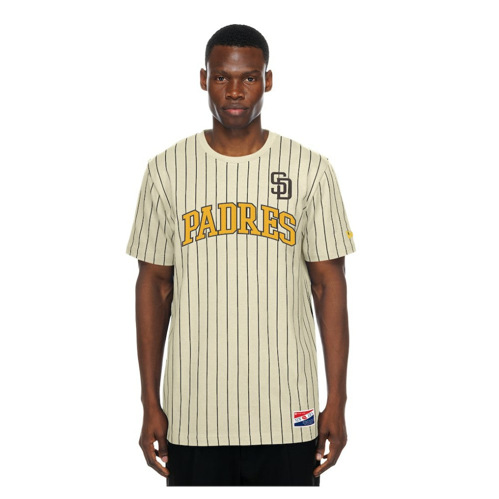 San Diego Padres Throwback Meshback Pinstripe T-Shirt - Cream | New Era