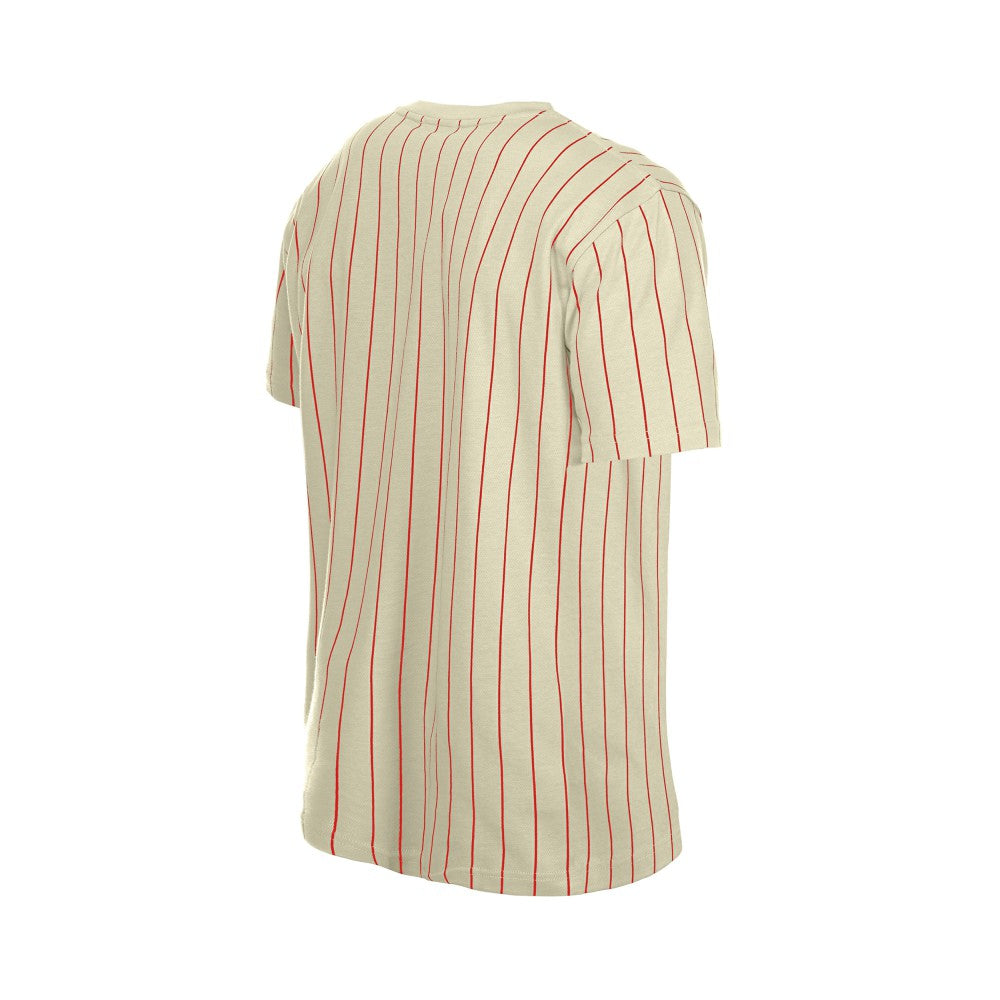 Cincinnati Reds Throwback Meshback Pinstripe T-Shirt - Cream | New Era