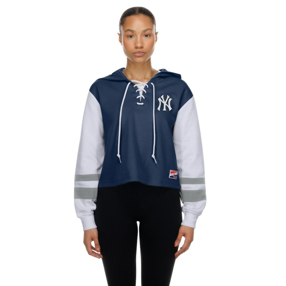 New York Yankees Women's Boxy Lace-Up Hoodie - Navy | New Era