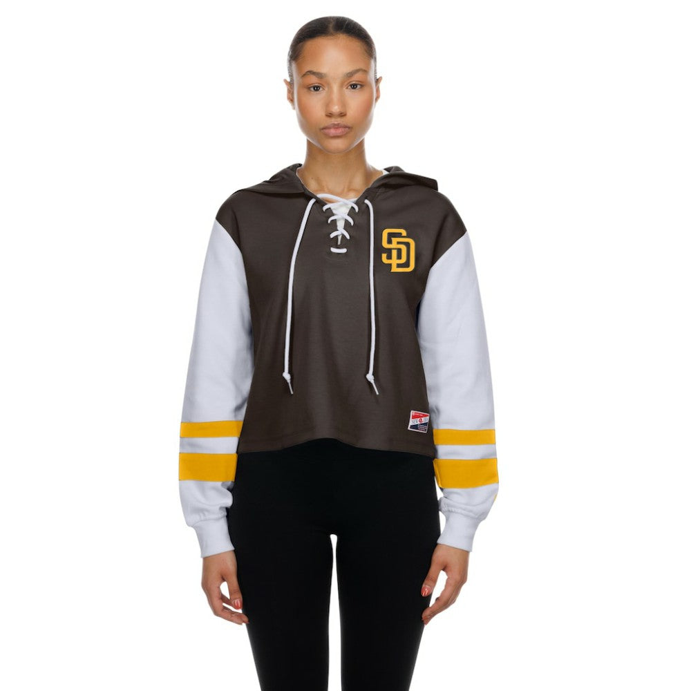 San Diego Padres Women's Boxy Lace-Up Hoodie - Brown | New Era