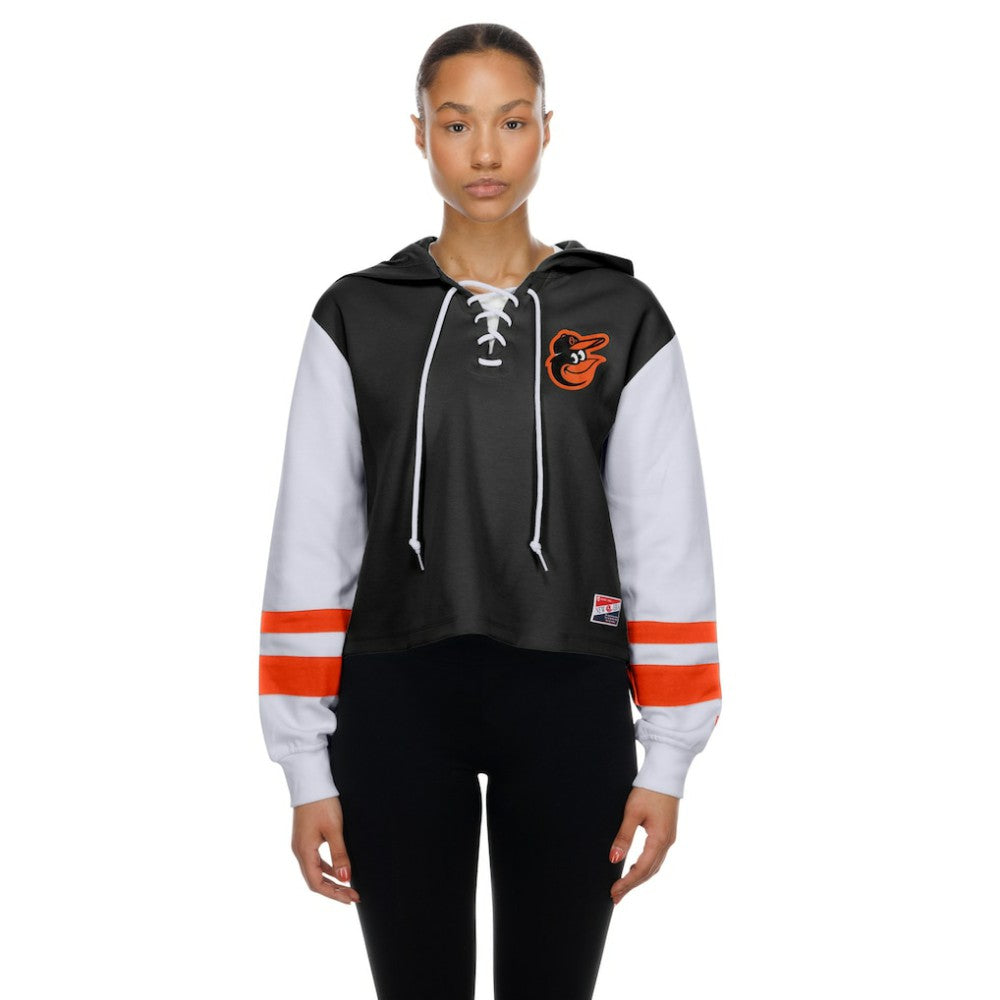 Baltimore Orioles Women's Boxy Lace-Up Hoodie - Black | New Era